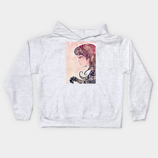 Girl with Decorative Hair Kids Hoodie by tanyadraws